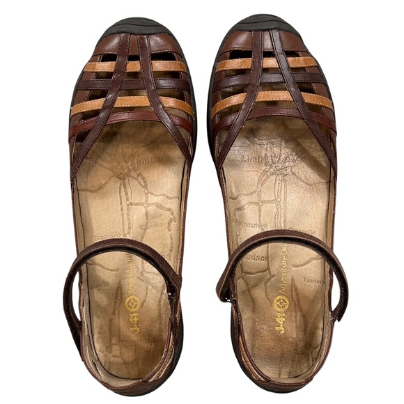 J-41 Jambu Adventure On Brown Strappy Closed Toe Flat Mary Jane Shoes Size 11 - Picture 3 of 11